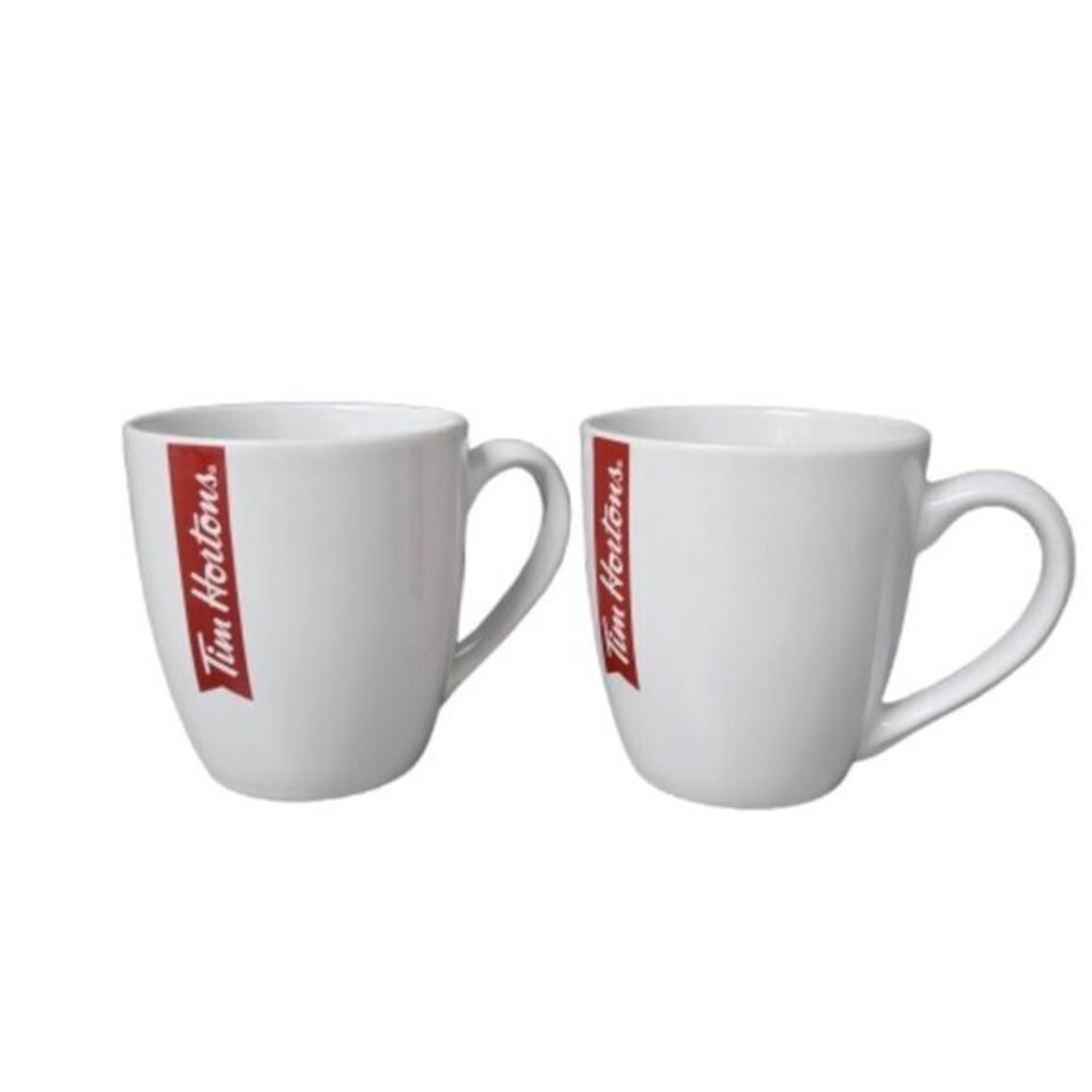 Tim Hortons 2017 Red and White Set of 2 Coffee Tea Mugs Cups